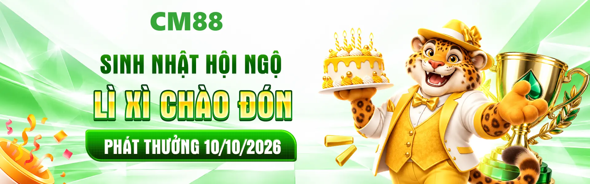 4. CM88 tổ chức chương trình mừng sinh nhật với hàng ngàn phần quà dành cho cộng đồng hội viên. Đăng ký ngay hôm nay để không bỏ lỡ cơ hội khám phá các phần thưởng hấp dẫn.